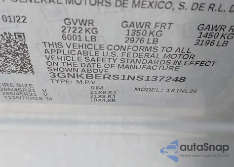 2022 Chevrolet Blazer Fwd Rs из США, поврежденный, VIN 3GNKBERS1NS137248